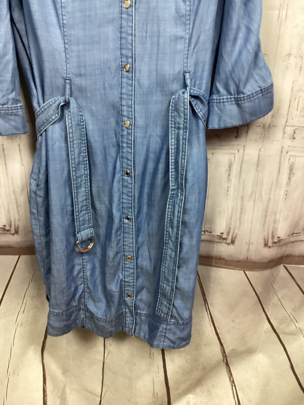WHBM Chambray Denim Dress Blue Belted Midi 16 - Picture 3 of 9